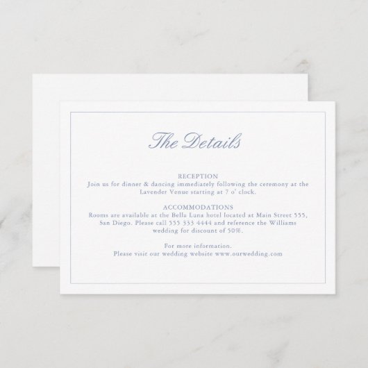 Carte mariage Dusty Blue Crest Monogram Détails (Devant / Derrière)
