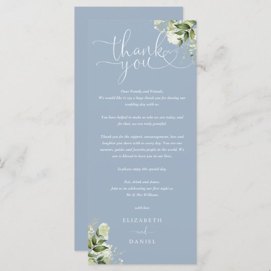 Carte Mariage Dusty Blue Greenery Merci (Devant / Derrière)