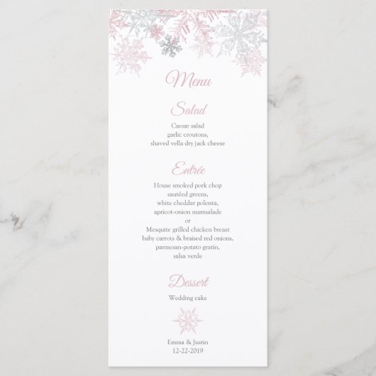 Carte Mariage Dusty Pink & Silver Snowflakes (Devant)