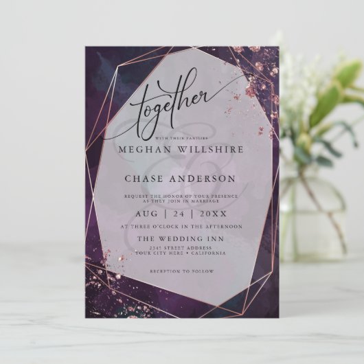 Carte MARIAGE | Dusty Plum Purple Jaspé (Debout devant)