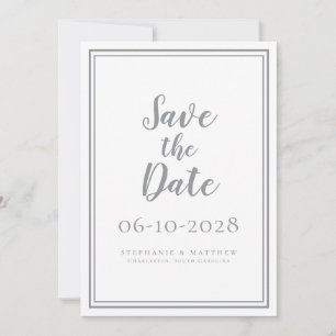 Carte Mariage Économisez La Date Gris Moderne Simple  Sc