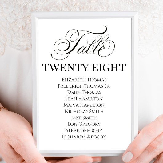 Carte Mariage Élégant Calligraphie Script Numéro de tabl