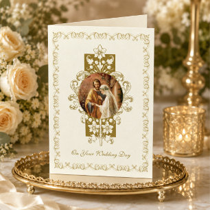 Carte Mariage élégant catholique traditionnel vintage