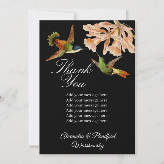 Carte Mariage élégant Colibri Blush Rose Lily Noir (Devant)