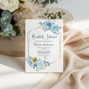 Carte Mariage élégant floral bleu clair jaune vert 