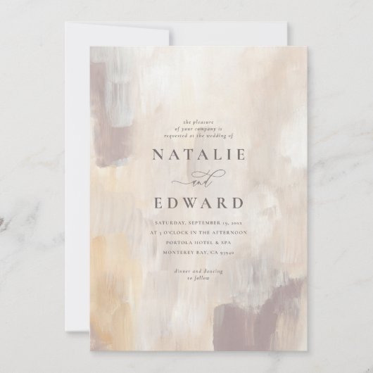 Carte Mariage élégant peint texturé beige et crème (Devant)