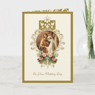 Carte Mariage élégant religieux catholique Marie Joseph