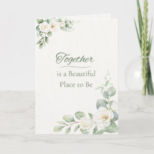 Carte Mariage Élégant Vintage Rose Blanche Eucalyptus Am