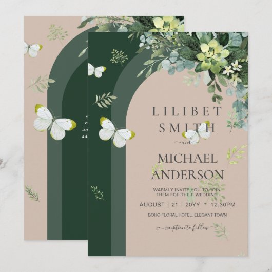 Carte Mariage émeraude Feuille chic Eucalyptus (Devant / Derrière)