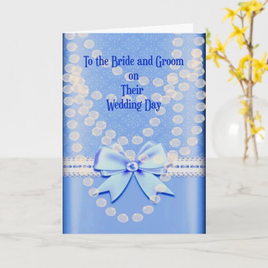 Carte mariage en bleu avec Faux Pearls & Bow (Fleur jaune)