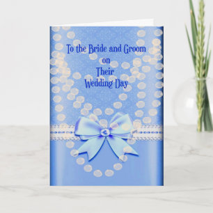 Carte mariage en bleu avec Faux Pearls & Bow