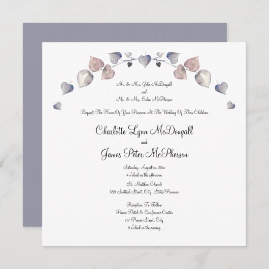 Carte Mariage en cuir écossais doux violet (Devant / Derrière)