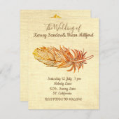 Carte Mariage en toile de plumes dorées (Devant / Derrière)