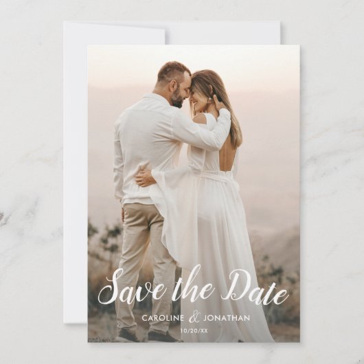 Carte Mariage Enregistrer la date 2 Photos Joli Script P (Devant)