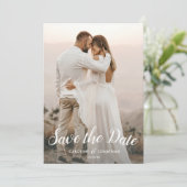 Carte Mariage Enregistrer la date 2 Photos Joli Script P (Debout devant)