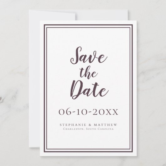 Carte Mariage Enregistrer La Date Cassis Script Simple M (Devant)