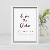 Carte Mariage Enregistrer La Date Cassis Script Simple M (Debout devant)