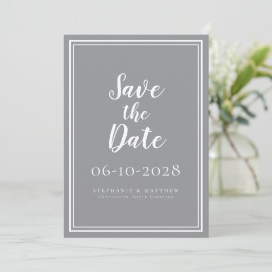Carte Mariage Enregistrer La Date Grey Simple Script Mod (Debout devant)