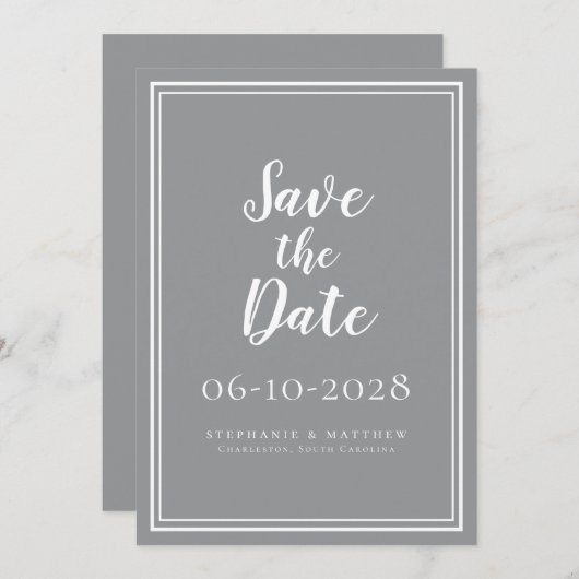 Carte Mariage Enregistrer La Date Grey Simple Script Mod (Devant / Derrière)