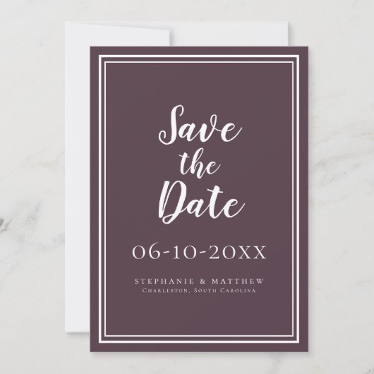Carte Mariage Enregistrer La Date Purple Simple Script M (Devant)
