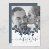 Carte Mariage Eucalyptus Merci bleu Aquarelle (Devant / Derrière)