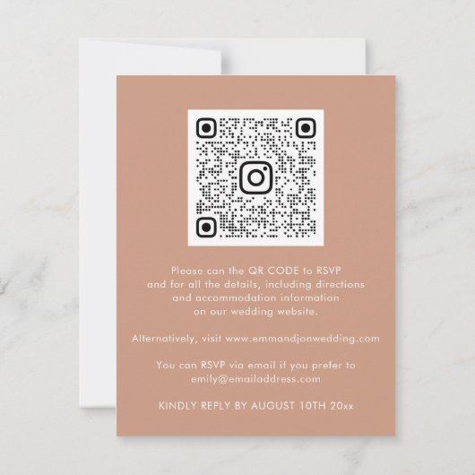 Carte Mariage Événement Mariée Code QR Rose Frontière or (Dos)