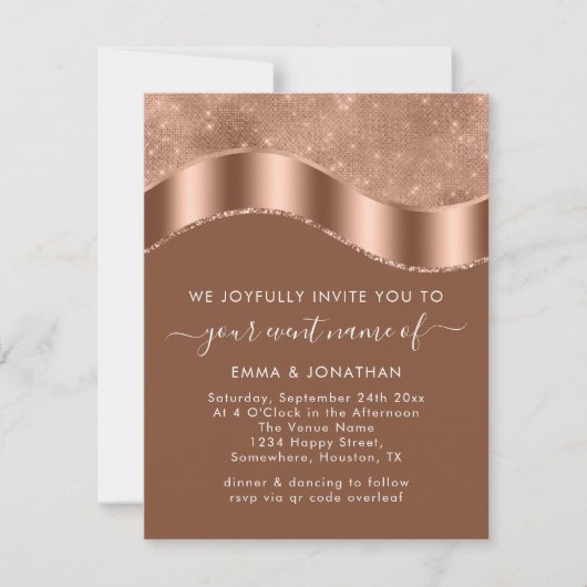 Carte Mariage Événement Mariée QR Code Rose Gold Copper (Devant)