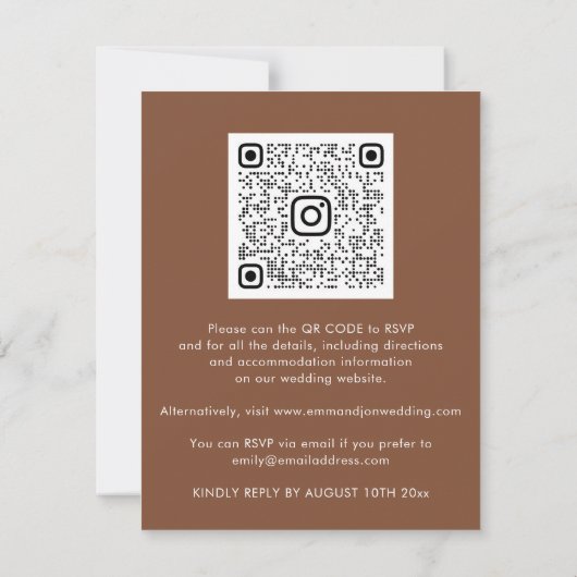 Carte Mariage Événement Mariée QR Code Rose Gold Copper (Dos)