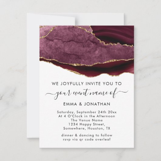 Carte Mariage événement QR Code Bourgogne Marsala Gold (Devant)