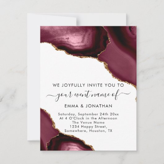 Carte Mariage événement QR Code Bourgogne Or Blanc (Devant)