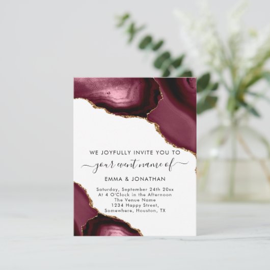 Carte Mariage événement QR Code Bourgogne Or Blanc (Debout devant)