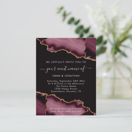 Carte Mariage événement QR Code Rose Bourgogne Marsala N (Debout devant)