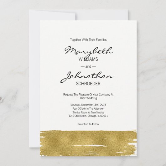 Carte Mariage Faux Gold Brushstroke (Devant)