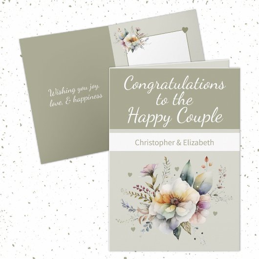 Carte Mariage Félicitations couple vert floral