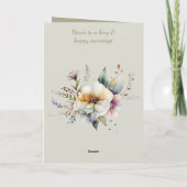 Carte Mariage Félicitations couple vert floral (Dos)