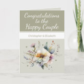Carte Mariage Félicitations couple vert floral (Devant)