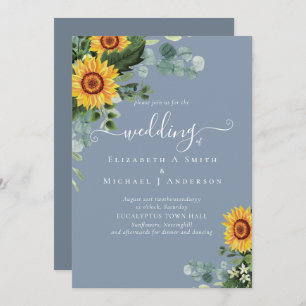 Carte Mariage Feuille des tournesols rustiques Eucalyptu