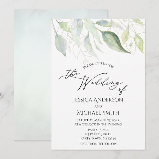 Carte Mariage Feuille verte Botanique (Devant / Derrière)