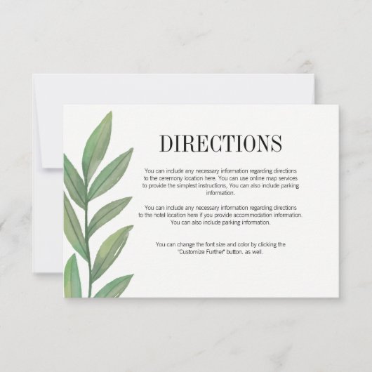 Carte Mariage Feuille Watercolor Green (Devant)