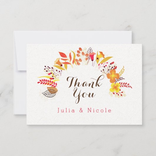 Carte Mariage Fleur de Boho Orange Violet Feuillage (Devant)