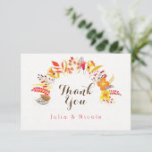 Carte Mariage Fleur de Boho Orange Violet Feuillage (Debout devant)