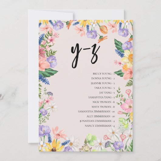 Carte Mariage fleur sauvage Alphabet Seize Chart (Devant)