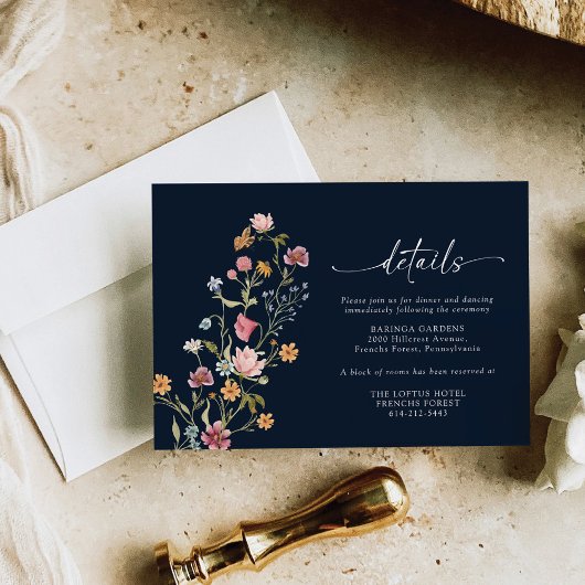 Carte Mariage Fleur sauvage bleu marine