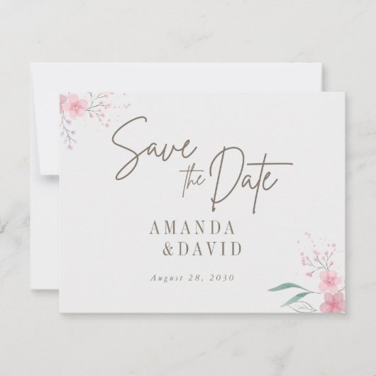 Carte Mariage Fleur Simple Élégant Enregistrer La Date (Devant)