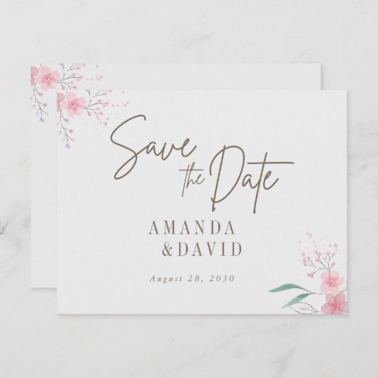 Carte Mariage Fleur Simple Élégant Enregistrer La Date (Devant / Derrière)