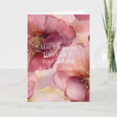 Carte Mariage Fleurs Rose Poudré Bourgogne Or (Devant)