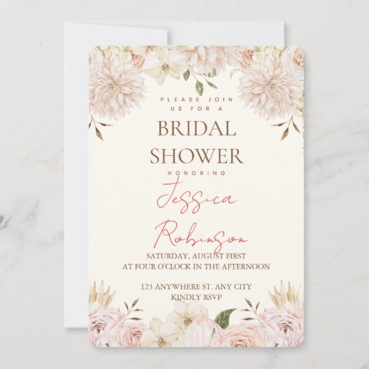 Carte Mariage Fleurs Rose Tendresse (Devant)