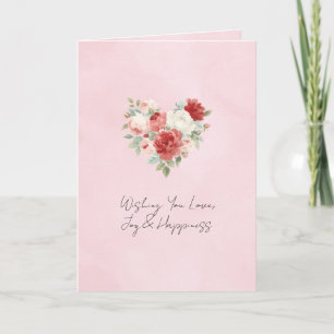 Carte Mariage Floral à Cœur Rose Rouge