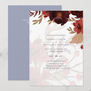 Carte Mariage Floral Automnal Orange Bourgogne Économiqu