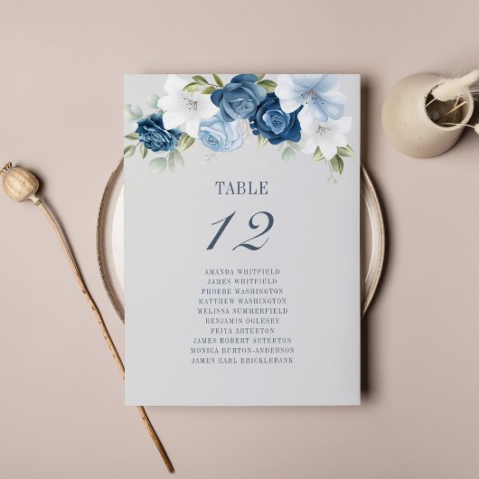 Carte Mariage Floral Blanc Bleu